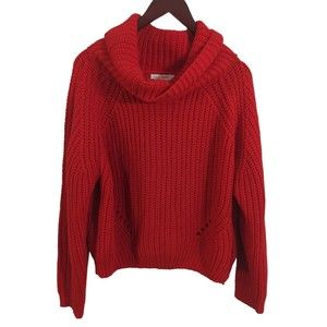Moon & Madison Women's L Bright Red Chunky Cowl neck Sweater Christmas Sweater